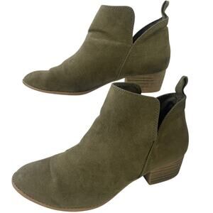 American Eagle Faux Suede Western Army Green Ankle Bootie Comfy 1.5" Heel Size 7